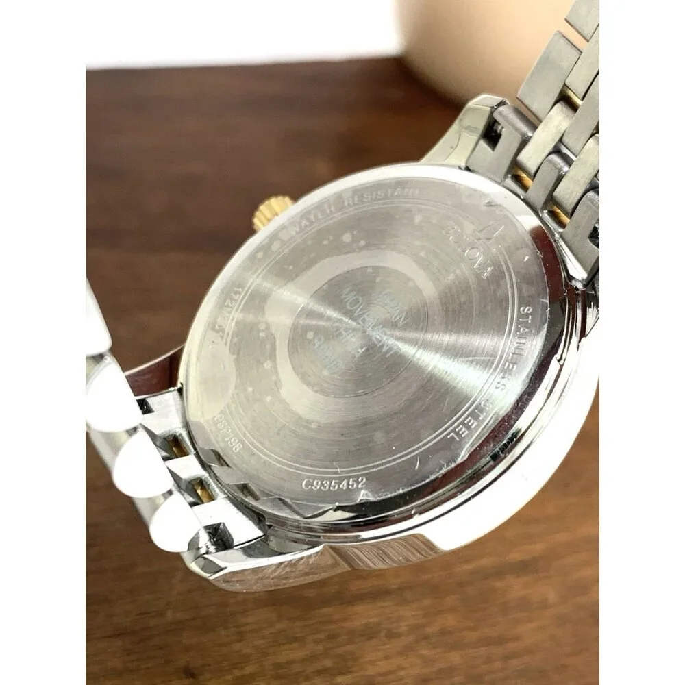 Bulova Women's Watch 98P198 Black Dial Diamond Quartz Two Tone Stainless Steel